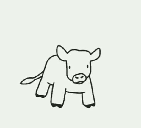 Cute Cow Art Kawaii, Simple Goat Tattoo, Fine Line Cow Tattoo, Simple Cow Tattoo, Easy Cow Drawing, Calf Drawing, Cow Doodle, Embroidered Cow, Sticker Doodles