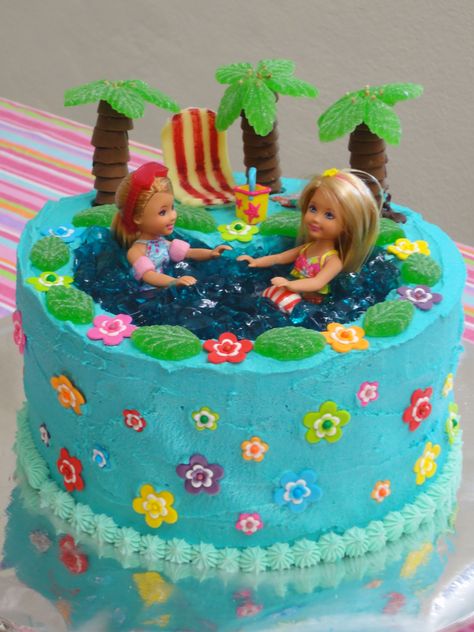 Barbie pool party birthday cake made by me Pool Party Birthday Cake, Pool Birthday Cakes, Swimming Pool Cake, Kue Fondant, Barbie Pool, Barbie Pool Party, Party Birthday Cake, Pool Party Cakes, Pool Cake