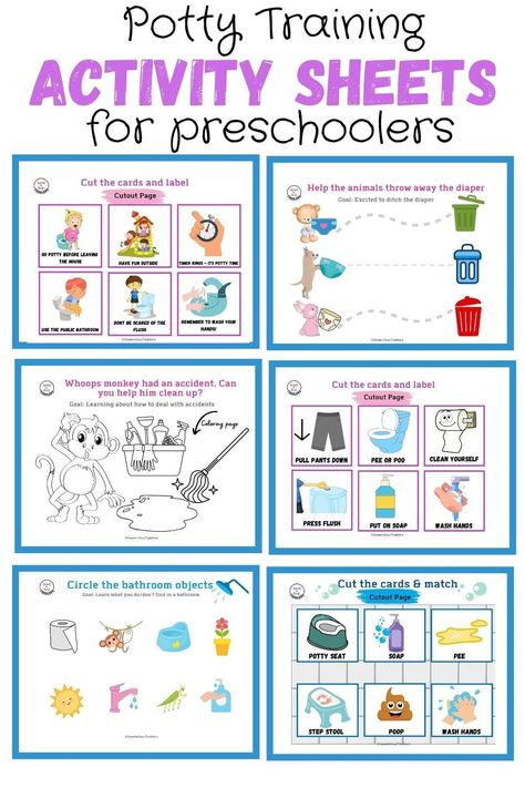 Check out these 20 activity sheets for kids that are designed to teach toddlers about potty training. This is the perfect activity book for toddlers to help make potty training fun! | Learning Binder | Quiet Book | Potty Training Tips | Worksheets for Kindergarten #busybook #pottytraining #activitysheets Preschool Potty Training, Potty Training Lesson Plan, Potty Training Activities Toddlers, Potty Training Ideas, Activity Sheets For Preschoolers, Free Potty Training Chart, Potty Training Printable, Potty Training Activities, Potty Training Regression