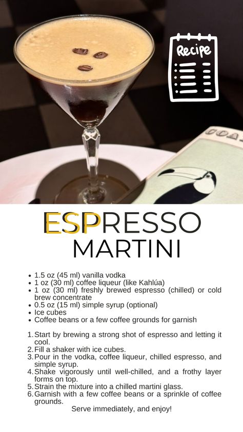 Enjoy this delicious Espresso Martini. Follow our blog for more. Esspreso Martini Drink, Coffee Martini, Creative Drinks, Pomegranate Martini, Alcoholic Treats, Cold Brew Iced Tea, Cinnamon Dolce Latte, Adult Beverages Recipes, Liqueur Drinks