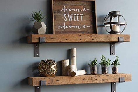 PRICES MAY VARY. GENUINE RECLAIMED WOOD SHELVES: These floating wood shelves are hand made from reclaimed barn wood beams. Our deep floating shelves feature knots, saw marks and imperfections that tell a story of time and use. We partner with local Amish artisans from Lancaster County, PA to transform each reclaimed barn beam into a stunning reclaimed floating wall shelf. EASY TO INSTALL WEATHERED WALL MOUNT SHELVES: Urban Legacy wall mount shelves are floating wooden shelves that come with ever Natural Shelves, Barnwood Shelves, Industrial Wall Shelves, Reclaimed Wood Floating Shelves, Shelves Floating, Lancaster County Pa, Reclaimed Wood Shelves, Rustic Floating Shelves, Deep Shelves