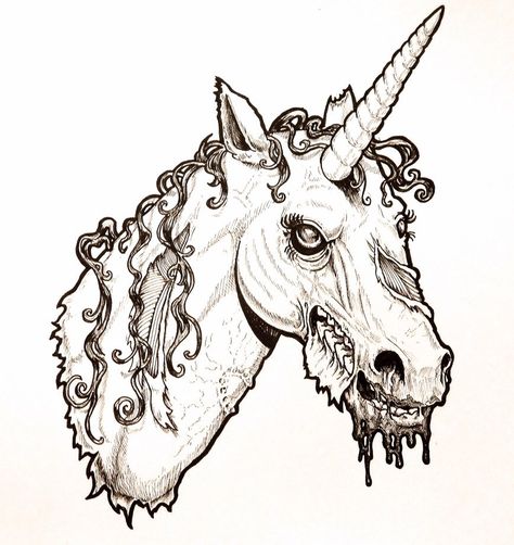 Scary Unicorn, Drawing Zombie, Zombie Stickers, Zombie Unicorn, Zombie Drawings, Unicorn Tattoo, Zombie Head, Colored Pencil Drawing Ideas, Drawing Legs