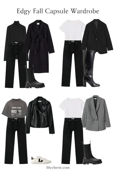 2024 Capsule Wardrobe Guide: Seasonal Essentials & Chic Styles Edgy Fall Nails, Fall Capsule Wardrobe 2022, Edgy Capsule Wardrobe, Black Capsule Wardrobe, Capsule Wardrobe 2022, Edgy Fall Outfits, Minimalist Wardrobe Capsule, Minimalist Moda, Capsule Wardrobe Outfits