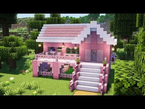 Cute Minecraft Builds Easy House, Pink Wood Minecraft Builds, Pretty Pink Minecraft Houses, Cherry Log Minecraft House, Cute Beginner Minecraft House, Pretty Minecraft Houses Easy, Easy Pink Minecraft House, Cherry Blossom Hut Minecraft, Build To Survive House Ideas