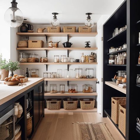 Small Open Shelves Kitchen, Pantry Shelving Ideas, Beautiful Pantry, Open Pantry, Pantry Layout, Pantry Inspiration, Pantry Decor, Farmhouse Pantry, Pantry Room