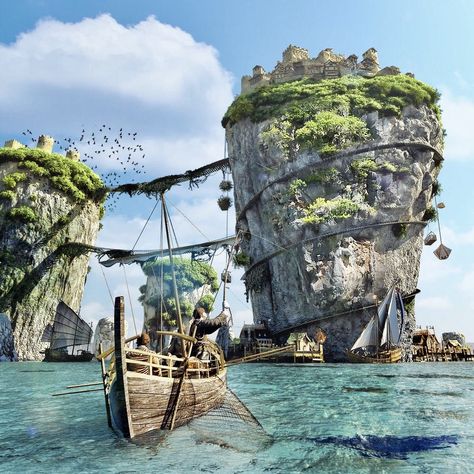 Décor Steampunk, Pirate Island, Fantasy Island, Island Art, Fantasy City, Fantasy Setting, Fantasy Places, Fantasy Art Landscapes, Fantasy Concept Art