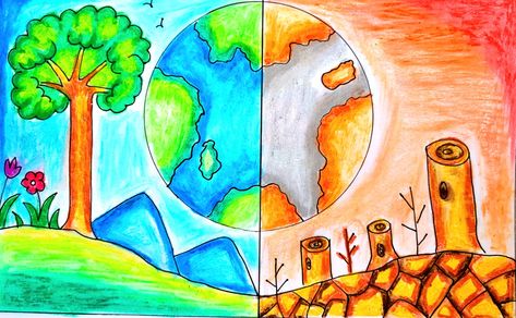 Environment Drawing Ideas, Save Environment Poster Drawing, Save Environment Posters, Change Drawing, Save Water Drawing, Save Earth Posters, World Environment Day Posters, Save Earth Drawing, Save Water Poster Drawing