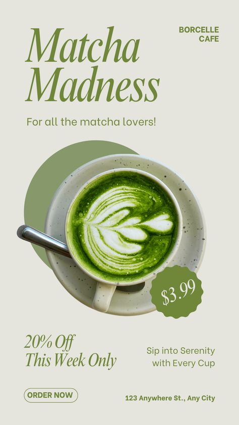 Green Cafe, Beige And Green, Instagram Story Template, Story Template, Media Design, Social Media Design, Matcha, Instagram Story, Cafe