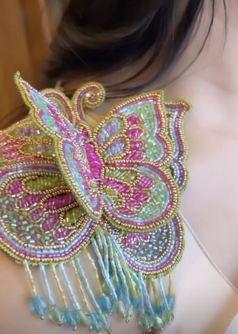 Butterfly Blouse Designs Latest, 3d Aari Embroidery, Butterfly Tassels For Blouse, Butterfly Aari Work Blouse, 5d Aari Work, 3d Butterfly Aari Work Blouse, Aari 3d Patch Work Designs, 3d Blouse Design, Aari Patch Work Designs