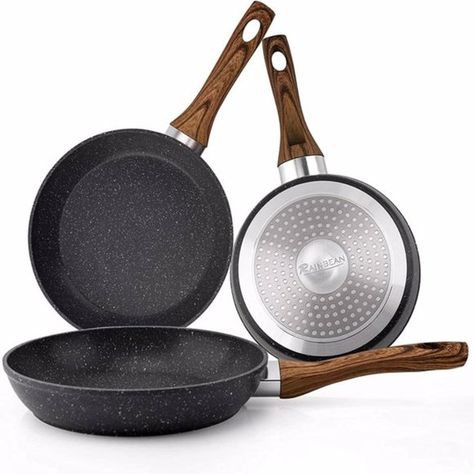 Frying Pan Set 3-Piece Nonstick Saucepan Woks Cookware Set Cooking Pots And Pans, Colorful Kitchens, Nonstick Cookware Sets, Fry Pan Set, Kitchen Finds, Pan Sizes, Woks, Nonstick Cookware, Tools Kitchen