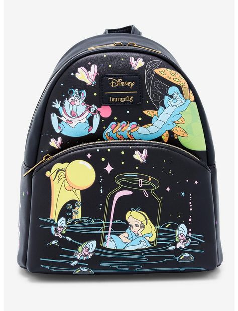 Loungefly Disney Alice In Wonderland Glow-In-The-Dark Characters Mini Backpack | Hot Topic Dark Characters, Dark Alice In Wonderland, Disney Alice In Wonderland, Loungefly Bag, Disney Bag, Loungefly Disney, Backpack Brands, Disney Alice, Disney Lilo