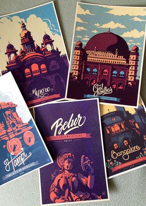 CYNN-This postcards serie was designed by Ranganath Krishnamani. Each postcard shows an illustration of a building or a statue; what unify the series even more are the colours, the retro aspect and the display typography. Postcard Inspiration, Postcard Design Inspiration, Postcards Inspiration, Travel Postcard, Darjeeling, Postcard Design, Design Sponge, Travel Design, Adobe Indesign