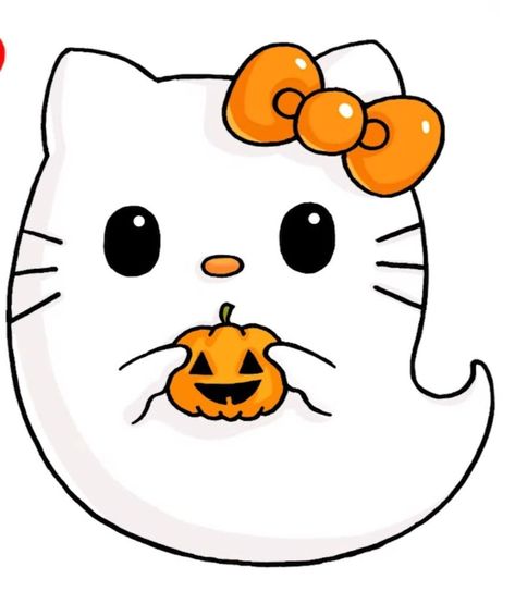 Hello Kitty Ghost, Tatuaje Hello Kitty, Cute Halloween Drawings, Moldes Halloween, Hello Kitty Pumpkin, Carte Halloween, Charmmy Kitty, Kitty Drawing, Hello Kitty Drawing