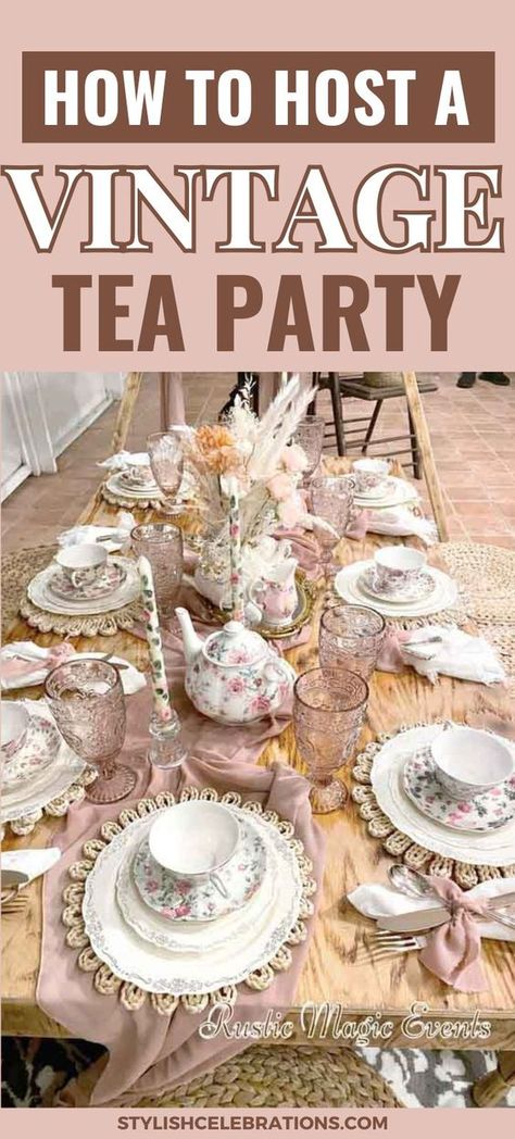 Get all the tips and tricks on how to host a vintage tea party. Perfect for a birthday, baby shower, or a just a get together, you’ll find inspiration for decorations, menu ideas, table settings, activities, and party favors. Tea For Three Birthday Party Decorations, 40th Birthday Tea Party Ideas, 18th Birthday Tea Party, Ladies Tea Party Ideas Table Settings, Vintage Tea Party Baby Shower Ideas, High Tea Ideas Table Settings, Christmas Tea Ideas, Tea Party Set Up Ideas, Girls Tea Party Ideas