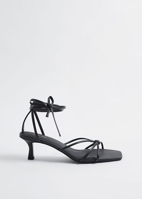 Strappy Kitten Heel Leather Sandals - Black - & Other Stories GB Heel Sandals Outfit, Black Kitten Heels, Shoes Hack, Leather Boots Heels, High Leather Boots, Kitten Heel Sandals, Ankle Heels, Strappy Sandals Heels, Mini Handbags