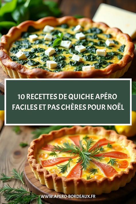 Deux quiches garnies de légumes et fromage, avec texte sur les recettes de quiche pour Noël. Festival, Art