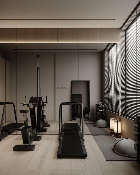 Gym Interior Design Ideas Modern Luxury, Small Gym Room, Modern Home Gym Design, Modern Home Gym, Small Home Gym Ideas, Dream Gym, Small Home Gym, House Gym, Luxury Gym