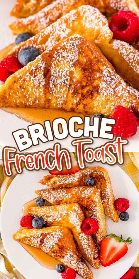 The Best Brioche French Toast is soaked in a rich and creamy egg wash, then cooked to a mouth-watering golden brown! A sweet breakfast option the whole family will be excited to see in the morning! via @sugarandsoulco Decadent French Toast, Vanilla Brioche French Toast, Brioche Bun French Toast, Best French Toast Recipe Brioche, Brioche Bread French Toast, Brioche Recipe Breakfast, The Best French Toast Recipe, French Toast Recipe Brioche Bread, French Toast With Brioche Bread