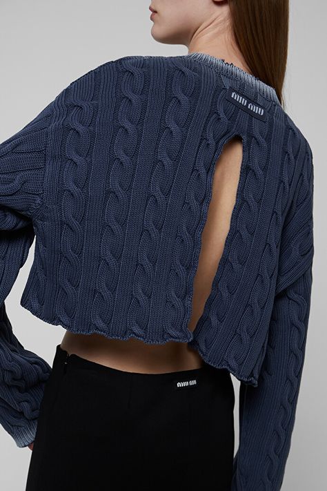 Cropped Sweater with Cut-Out MIU MIU | Blondie Shop Miu Miu Knitwear, Miu Miu Sweater, Special Clothes, How To Purl Knit, Knitwear Fashion, Crop Sweater, 가을 패션, Knit Crop, Knit Fashion