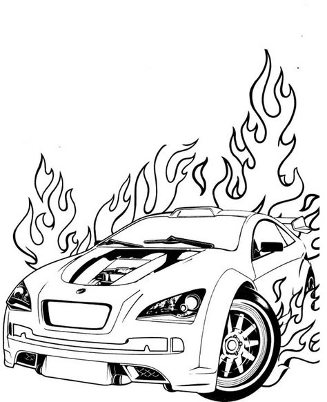 car on fire Race Car Coloring Pages, Car Coloring Pages, Cars Coloring Pages, Coloring Page Ideas, Easy Coloring Pages, Page Ideas, Car Colors, Car Drawings, Coloring Pages To Print