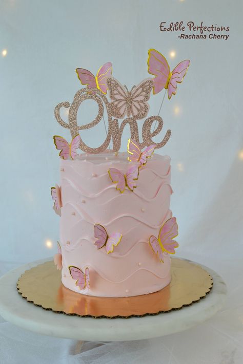 You'll receive one 5 inch wide cake topper. Butterfly Themed Birthday Party One Year Old, One Year Butterfly Party, Butterfly Cake One Year, Pastel Butterfly Cake 1st Birthday, Butterfly Cake For 1st Birthday, Cake Ideas For 1 Year Girl, First Birthday Girl Themes Cake, Baby’s 1st Birthday Cake Ideas, Butterfly First Birthday Party Cake