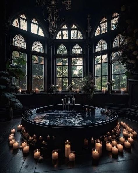 Dark Academia Interior Design Bathroom, Gothic Bathtub, Dark Bathtub, Victorian Gothic Bathroom, Dark Victorian House, Dark Academia Bathroom, Victorian Bathtub, Castle Core, Tennessee Aesthetic