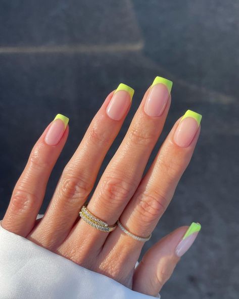 Colorful French Tip Nails, Green French Nails, Cute French Tip, Tip Nail Designs, Opi Nail Colors, Green French, French Tip Nail Designs, Colorful French, Spring Nail Colors