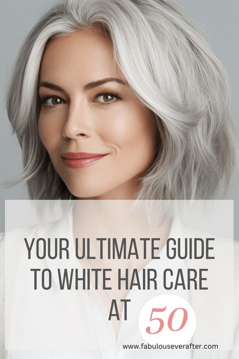 How to Navigate the Process: Your Ultimate Guide to White Hair Care at 50 - Fabulous Ever After White Hair Inspiration, Silver White Hair Color, White Hair Styles Over 50, White Hair Color Ideas, White Hair Styles, Hair Styles Grey, White Gray Hair, White Silver Hair, White Hair Shampoo