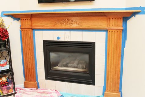 How to Easily Update an Oak Mantel | Thriving Home Update Mantle, Fireplace Mantel Makeover, Painted Fireplace Mantels, Mantle Makeover, Fireplace And Mantle, Mantel Makeover, Painted Mantle, Portable Electric Fireplace, Wood Mantle Fireplace