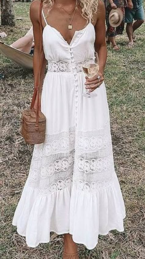 Boho White Dresses, Boho White Dress, Beach White Dress, Look Boho Chic, Coast Dress, White Boho Dress, Long Beach Dress, White Fashion, Long Maxi Dress