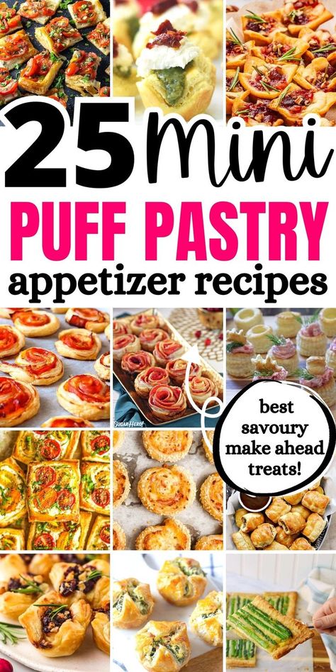 Easy Make Ahead Puff Pastry Appetizers for Your Next Gathering: Impress your guests with these 25 delicious puff pastry appetizers. They're not only easy to make but perfect for preparing in advance, so you can spend more time enjoying your party and less time in the kitchen. Puff Pastry Recipes Appetizers, Puff Pastry Snacks, Using Puff Pastry, Puff Pastry Recipes Savory, Savory Puff Pastry, Puff Pastry Appetizers, Pastry Appetizer, Easy Puff Pastry, Easy Appetizers