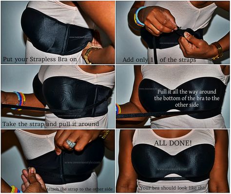 How To: Keep Your Strapless Bra in place... How did I never learn this??!!! Diy Strapless Bra, Strapless Bra Hacks, Mode Rockabilly, Bra Hacks, Looks Chic, Clothing Hacks, Strapless Bra, Looks Style, Dandy