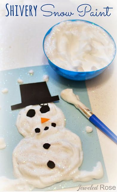 Shivery Snow Paint Recipe ~ Growing A Jeweled Rose Snow Paint, Diy Schneemann, Christmas Crafts For Kids To Make, Winter Preschool, Winter Crafts For Kids, Preschool Christmas, Groundhog Day, Snowman Crafts, Crafts For Kids To Make