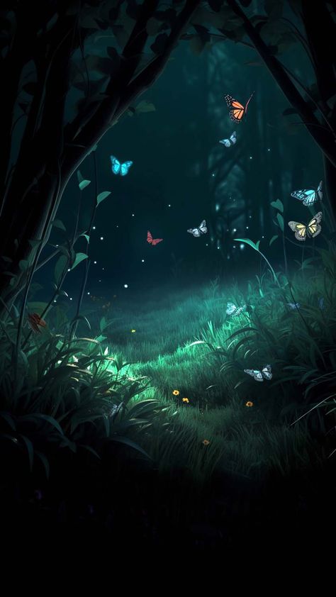 Glowing Butterflies IPhone Wallpaper HD - IPhone Wallpapers : iPhone Wallpapers Magical Forest Aesthetic, Witch Inspiration, Glowing Butterflies, Magical Background, Night Landscape Photography, Forest Magic, Dream Motivation, Scenic Wallpaper, Art Landscapes