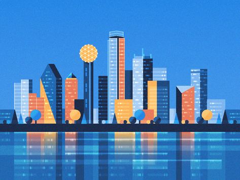 Skyline illustration for some online advertising in our Dallas market! Skyline Mural, Texas Poster, Dallas Skyline, Skyline Painting, Building Illustration, Skyline Design, Affinity Designer, Skyline Art, Time Design