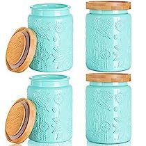 Claplante 4 Pack Large Storage Jar, 25 FL OZ Food Storage Containers with Bamboo Lid, Kitchen Containers Cereal Canisters, Airtight Vintage Jar, Decorative Jar for Candy Snack Cookies Coffee Tea Nuts Large Storage Jars, Snack Cookies, Ceramic Canister Set, Coffee Container, Ceramic Canister, Kitchen Containers, Vintage Jars, Mason Jar Crafts Diy, Clear Glass Jars