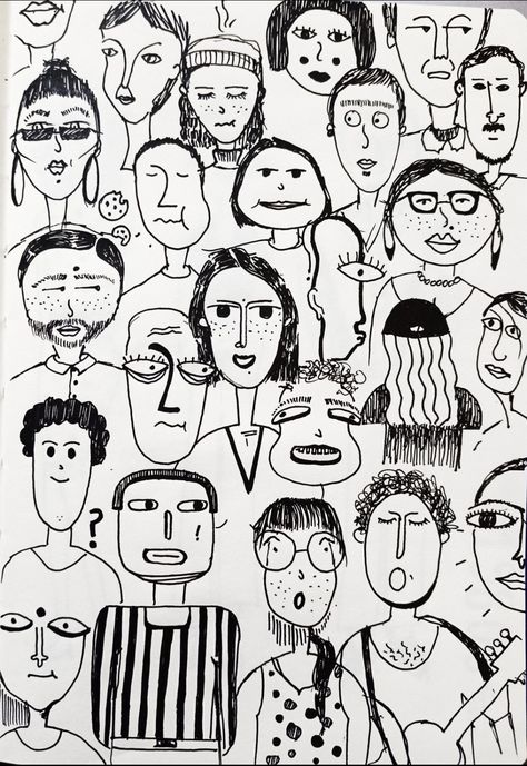 Socialising Illustration, Doodle Of People, People Doodles Simple, Face Expression Illustration, Doodle Person, Human Doodle, Portrait Doodle, Face Doodles, Doodle People