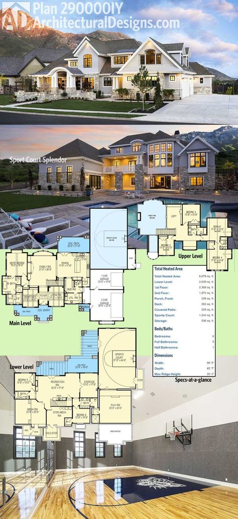 Sims House Plans, Sport Court, Casas Coloniales, Luxury House Plans, Design Hotel, House Blueprints, Sims House, Craftsman House, Dream House Plans