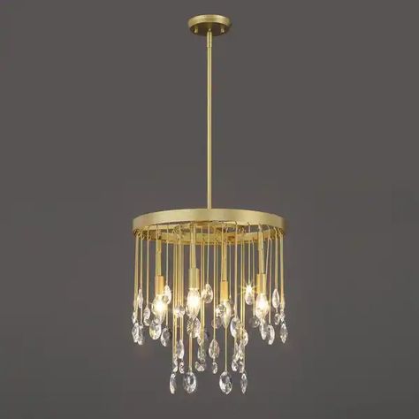 Statement 4-light Crystal Modern Glam Chandelier for Dining Room - 16 inches - Overstock - 39178159 Closet Chandelier Walk In, Modern Glam Chandelier, Closet Chandelier, Glam Chandelier, Crystal Empire, Chandelier For Dining Room, Wheel Chandelier, Gold Fixtures, Empire Chandelier