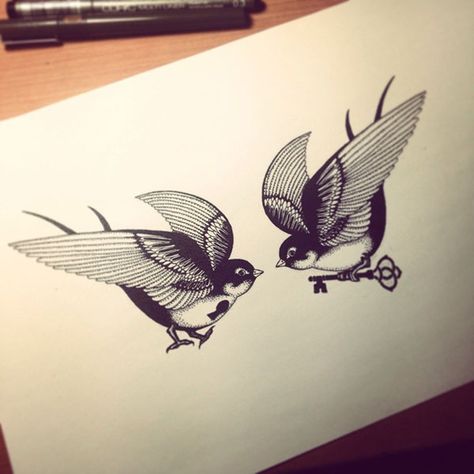 . Tattoo Plume, Petit Tattoo, Swallow Tattoo, Bird Tattoo, 1 Tattoo, Two Birds, Great Tattoos, Birds Tattoo, Couple Tattoos