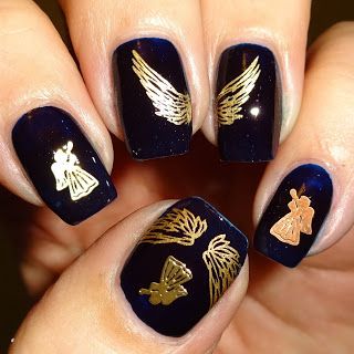 Angel Nail Art Design, Angel Wing Nail Design, Lucifer Nails, Angel Wings Nail Art, Angel Nails Designs, Wings Nails, Angel Nail Art, Wing Nails, Supernatural Nails