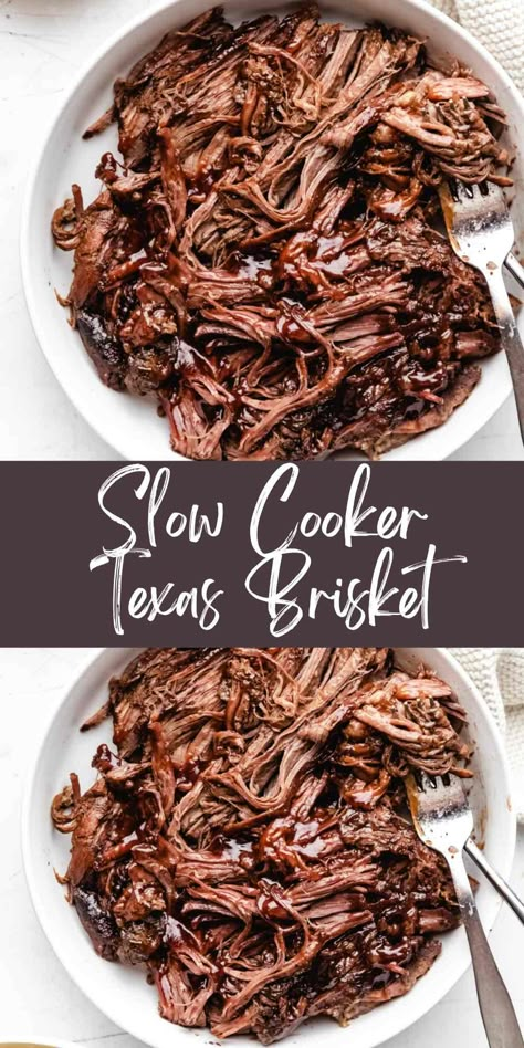 Easy slow cooker brisket recipe! Slow Cooker Texas Beef Brisket is a crock pot beef brisket recipe that makes juicy beef that's perfect for sandwiches. Beef Brisket Recipes Crockpot, Crock Pot Beef Brisket, Beef Brisket Crock Pot, Brisket Recipes Crockpot, Slow Cooker Brisket Recipes, Beef Brisket Recipe, Texas Brisket, Texas Beef, Slow Cooker Brisket