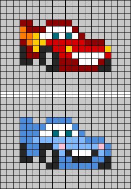 Cars Perler Beads, Perler Beads Movies, Cute Mini Pixel Art, Car Alpha Pattern, 13x13 Pixel Art, Pixel Art Matching, Car Perler Beads, Matching Pixel Art, Melting Beads Patterns