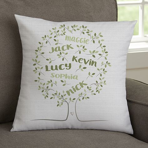 Family Tree Of Life Personalized 14 Throw Pillow Family Tree Pillow, Personalized Throw Pillow, Personalised Family Tree, Velvet Throw Pillow, Tree Pillow, Photo Pillows, Throw Pillows Bed, Green Hues, Personalized Pillows