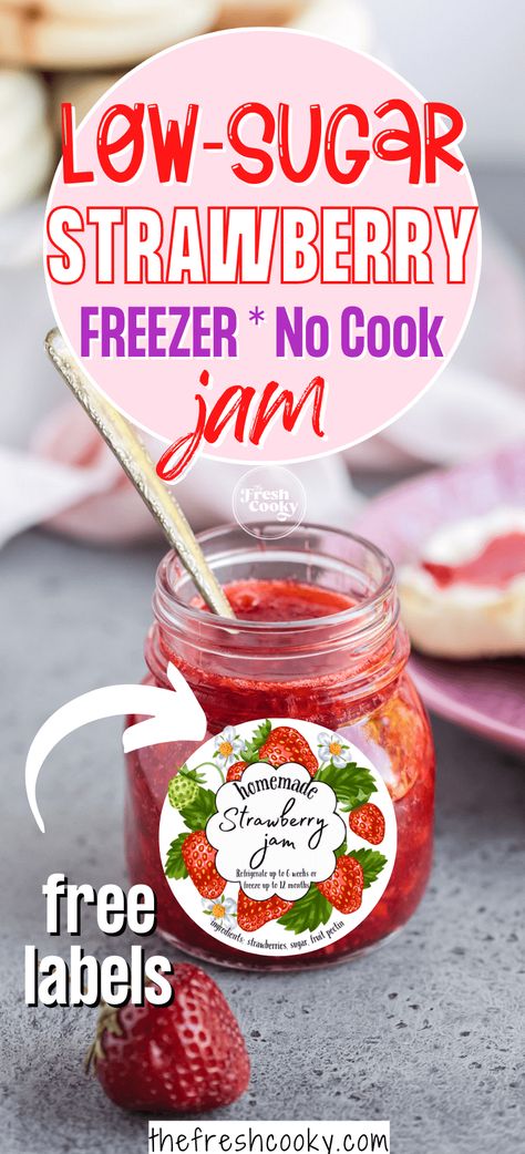 Freezer Jam Strawberry Low Sugar, Easy Freezer Jam Strawberries, How To Make Freezer Jam, Easy Freezer Jam Recipes, Sugar Free Strawberry Freezer Jam, Low Sugar Freezer Jam, Strawberry Jam Recipe Canning Low Sugar, Frozen Strawberry Jam Recipe, Strawberry Freezer Jam Recipe Sure Jell