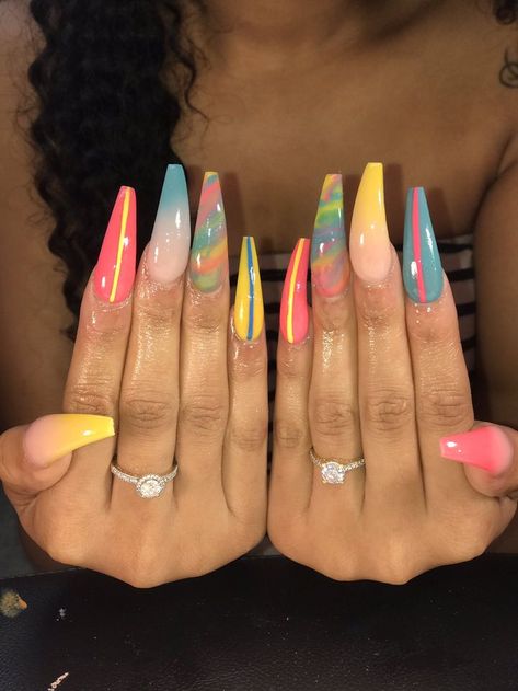 Colourful Nails, Nail Looks, Super Cute Nails, Long Nail, Colorful Nails, Dope Nail Designs, Acrylic Nails Coffin Pink, Long Acrylic Nails Coffin, Long Acrylic