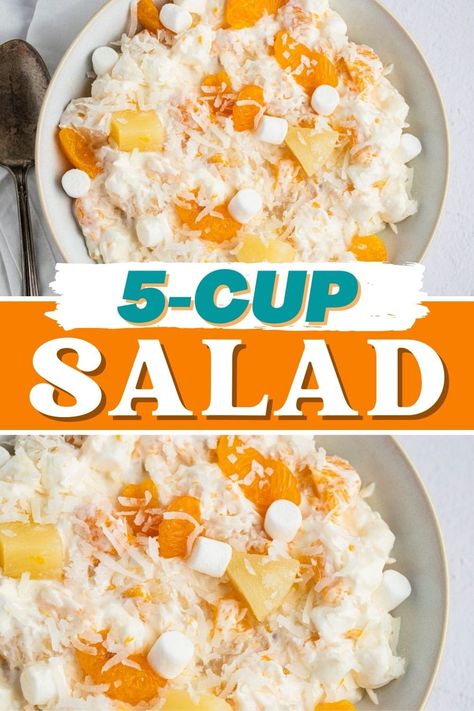 5 Cup Salad Recipe, Five Cup Salad Recipe, 5 Cup Salad, Congealed Salads, Salad Easy Recipe, Dessert Salad Recipes, Sour Cream Desserts, Recipes With Cool Whip, Cuban Party