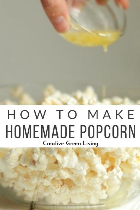 How to make homemade popcorn. This easy popcorn recipe can be tossed with your favorite seasoning for a healthy snack anytime. Get movie theater flavor using your microwave without any sketchy chemicals. This is the perfect base for making popcorn balls or snacks for parties. #homemadepopcorn #popcorn #creativegreenkitchen Air Popped Popcorn Recipe, Popcorn In The Microwave, Homemade Microwave Popcorn, Popcorn At Home, Popcorn Recipes Easy, Easy Popcorn, Stovetop Popcorn, Homemade Popcorn, Popcorn Recipe