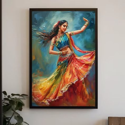 AntarmadaArtPrints - Etsy UK Indian Folk Dance, Wall Art Indian, Art Indian, Indian Painting, Folk Dance, Personalized Artwork, Handmade Artwork, Canvas Wall Decor, Indian Art