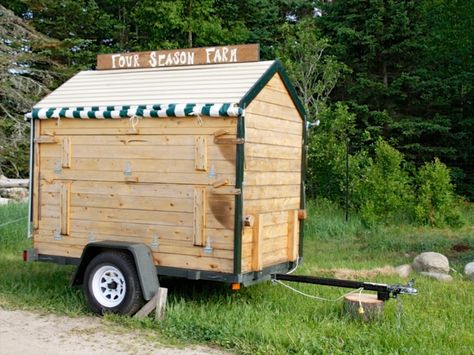 Three fold-up Farmstand ideas - Milkwood - Courses + Skills for ... Farmstand Ideas, Farm Cart, Popcorn Stand, Farmers Market Display, Diy Camper Trailer, Vegetable Stand, Flower Farming, Farm Visit, Tiny Trailers